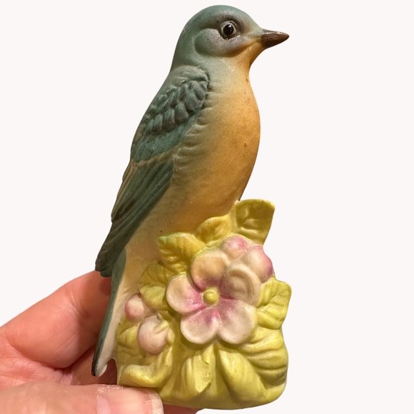 Blue Bird Floral Salt Shaker Made in Japan Sculpture Blue Pink Green Yellow - Picture 4 of 15